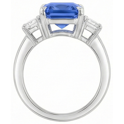 natural radiant sapphire 4ct ring on white background