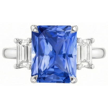 natural radiant sapphire 4ct ring close up detail