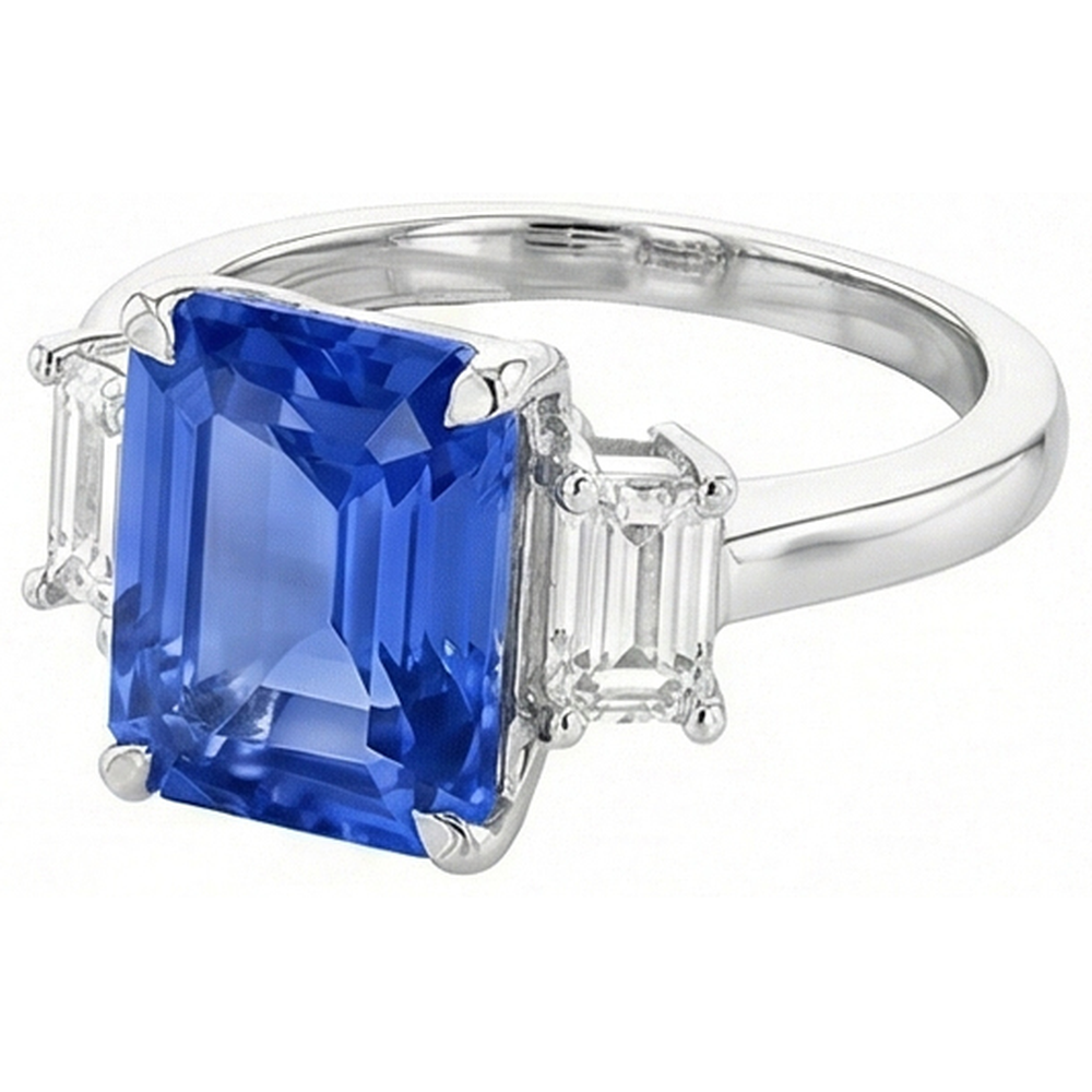natural radiant sapphire 4ct ring top view