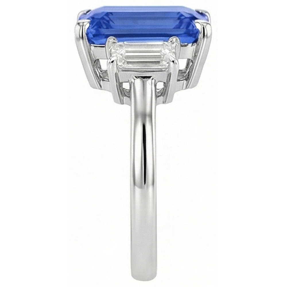 natural radiant sapphire 4ct ring profile view