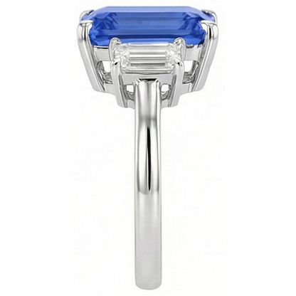 natural radiant sapphire 4ct ring profile view
