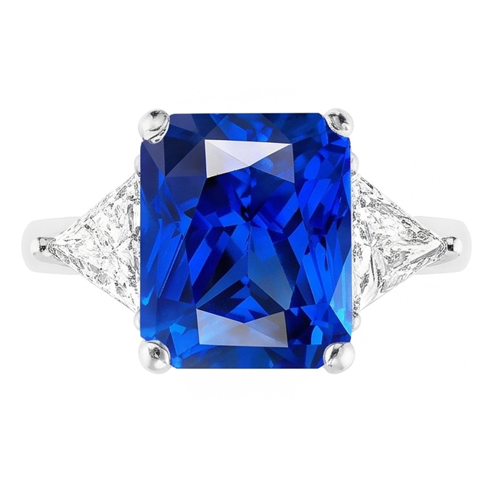 3 Stone Ring Radiant Sapphire & Trillion Natural Earth Mined Diamonds Jewelry 2.50 Carats
