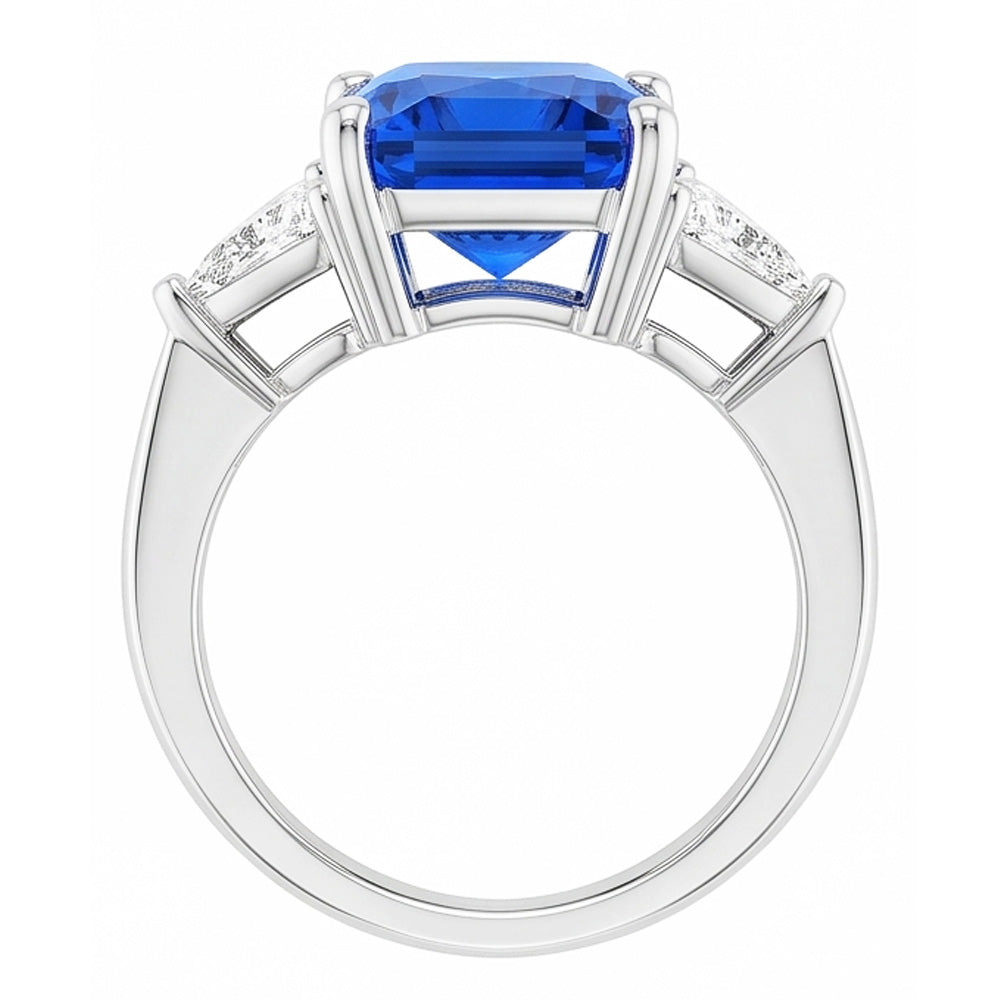 3 Stone Ring Radiant Sapphire & Trillion Natural Earth Mined Diamonds Jewelry 2.50 Carats
