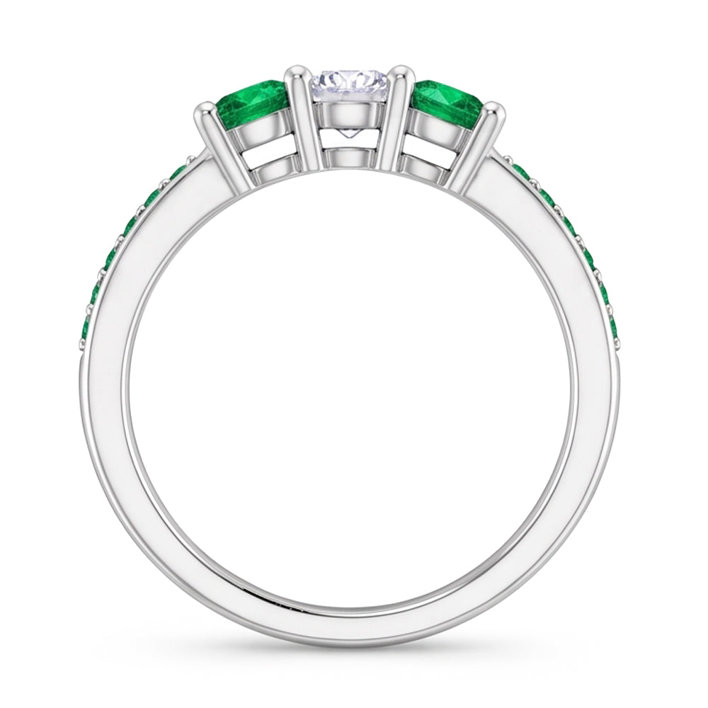 3 Stone Ring Round Natural Earth Mined Diamond 1.07 Carats Columbian Emerald
