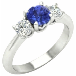 3 Stone Ring Round Prong Set Sapphire Natural Earth Mined Diamonds 5 Carats Gold Jewelry