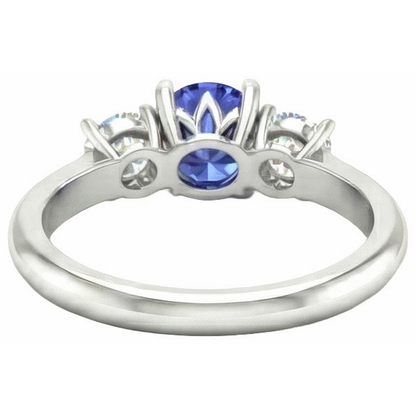 3 Stone Ring Round Prong Set Sapphire Natural Earth Mined Diamonds 5 Carats Gold Jewelry