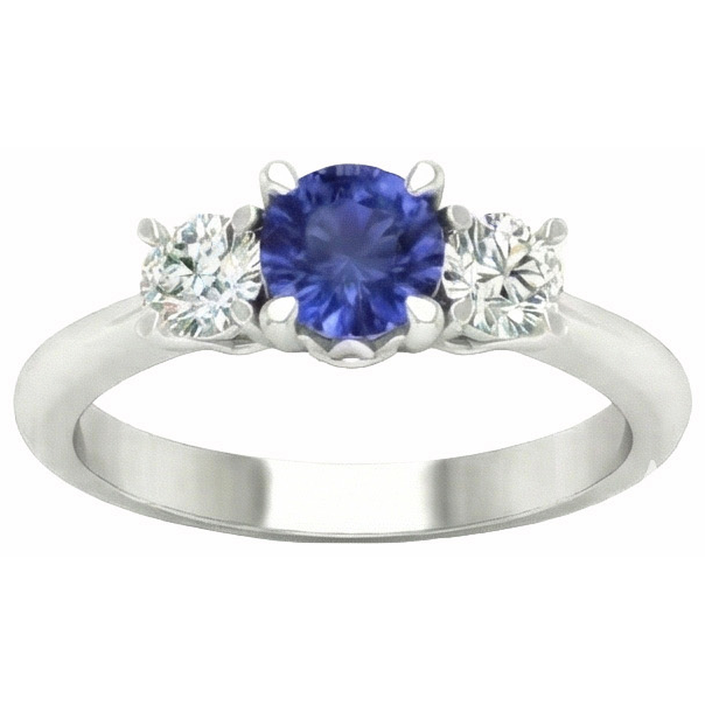 3 Stone Ring Round Prong Set Sapphire Natural Earth Mined Diamonds 5 Carats Gold Jewelry