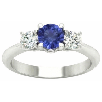 3 Stone Ring Round Prong Set Sapphire Natural Earth Mined Diamonds 5 Carats Gold Jewelry
