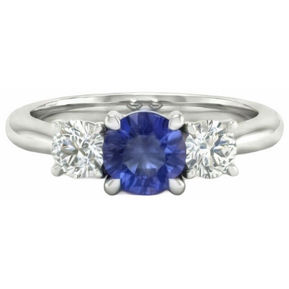 3 Stone Ring Round Prong Set Sapphire Natural Earth Mined Diamonds 5 Carats Gold Jewelry