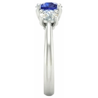 3 Stone Ring Round Prong Set Sapphire Natural Earth Mined Diamonds 5 Carats Gold Jewelry