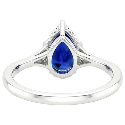 3 Stone Ring Split Shank Pear Blue Sapphire & Natural Earth Mined Diamonds 3.25 Carats