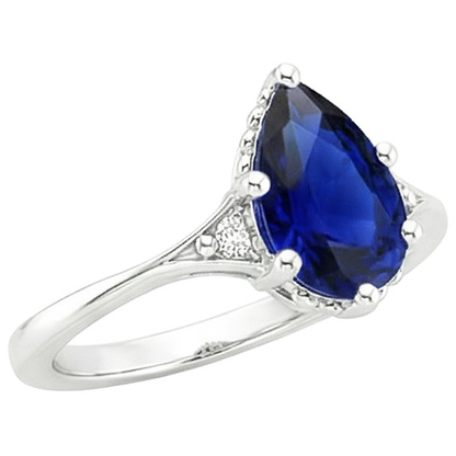 3 Stone Ring Split Shank Pear Blue Sapphire & Natural Earth Mined Diamonds 3.25 Carats