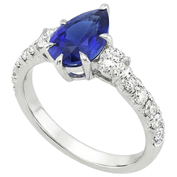 3 Stone Ring With Accents Pear Blue Sapphire & Natural Earth Mined Diamonds 3.50 Carats