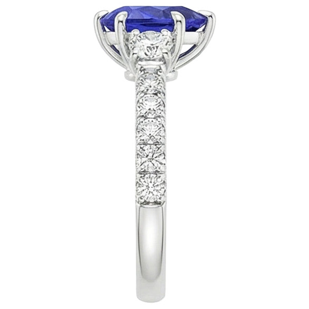 3 Stone Ring With Accents Pear Blue Sapphire & Natural Earth Mined Diamonds 3.50 Carats