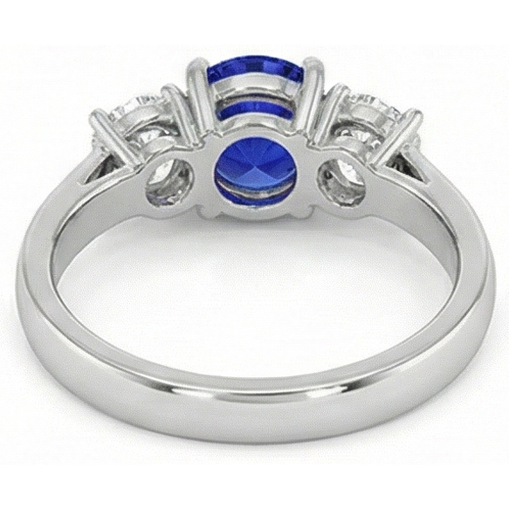 3 Stone Round Blue Sapphire Natural Earth Mined Diamond Ring 4 Carats Prong Set Gold 14K