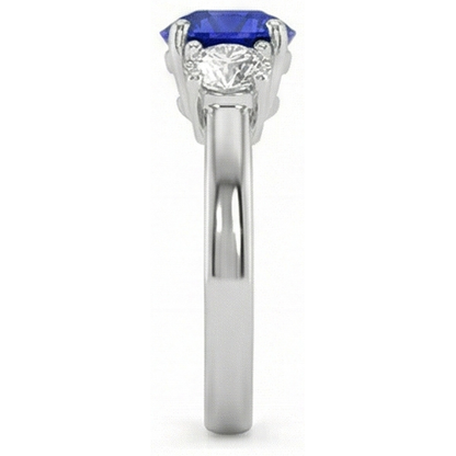 3 Stone Round Blue Sapphire Natural Earth Mined Diamond Ring 4 Carats Prong Set Gold 14K