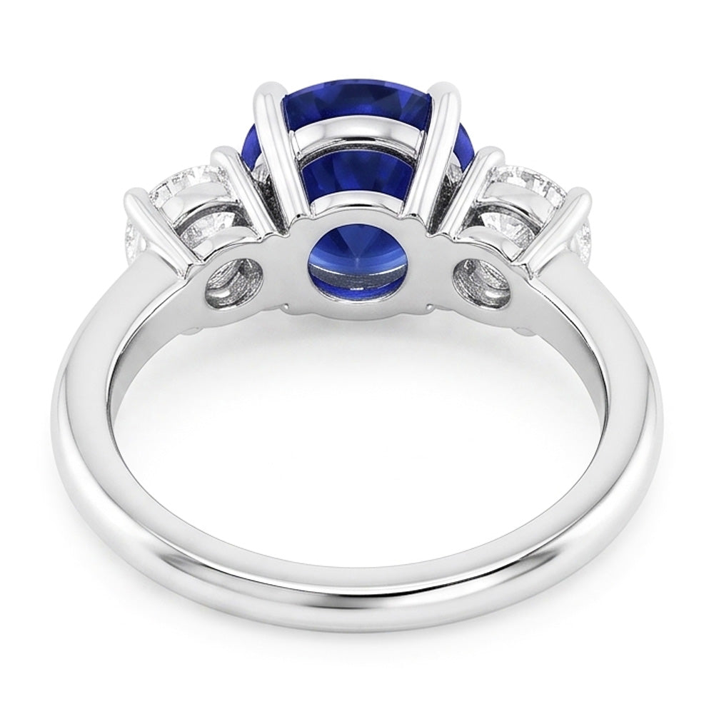 3 Stone Round Natural Earth Mined Diamonds Deep Blue Sapphire Ring Prong Set 3.50 Carats
