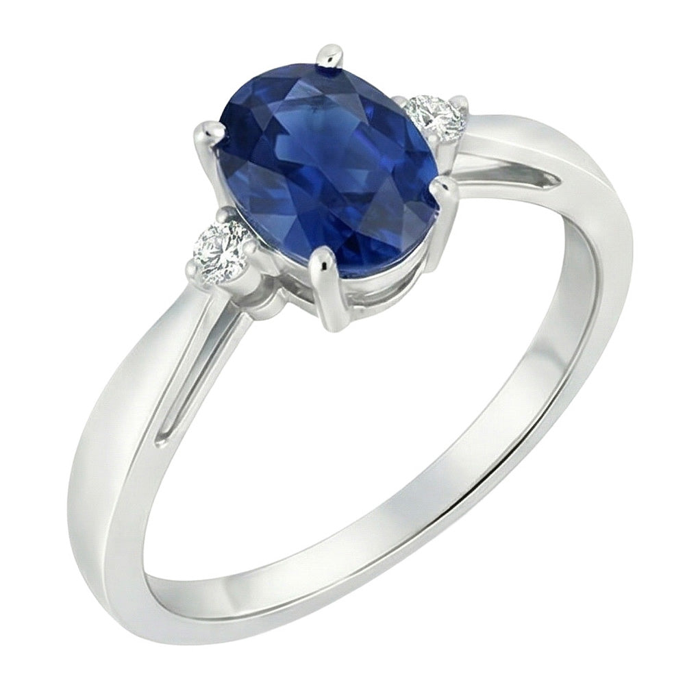 3 Stone Sri Lanka Blue Sapphire & Natural Earth Mined Diamond Ring 3.20 Carats New