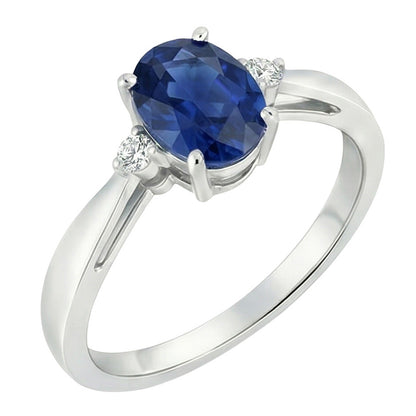 3 Stone Sri Lanka Blue Sapphire & Natural Earth Mined Diamond Ring 3.20 Carats New