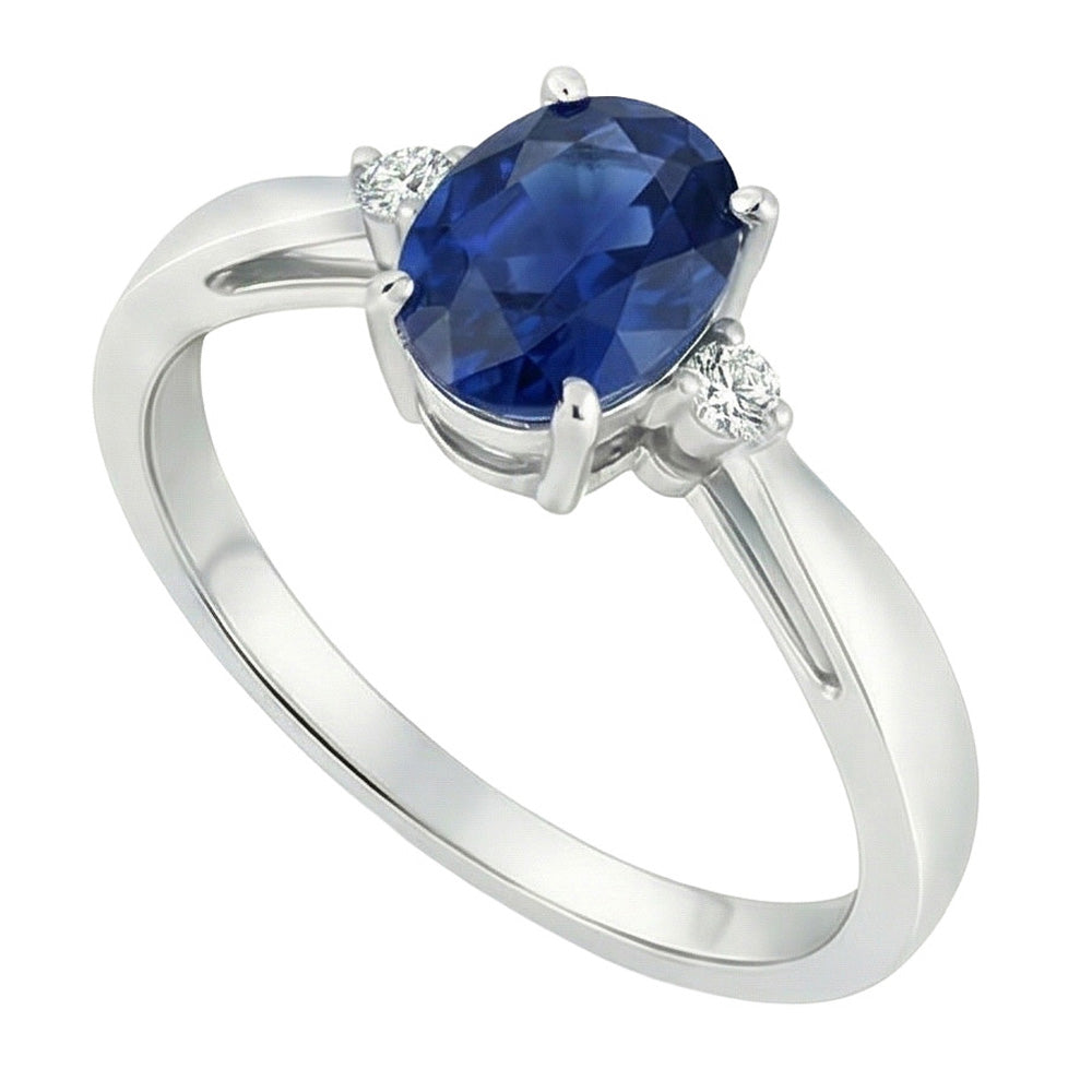 3 Stone Sri Lanka Blue Sapphire & Natural Earth Mined Diamond Ring 3.20 Carats New