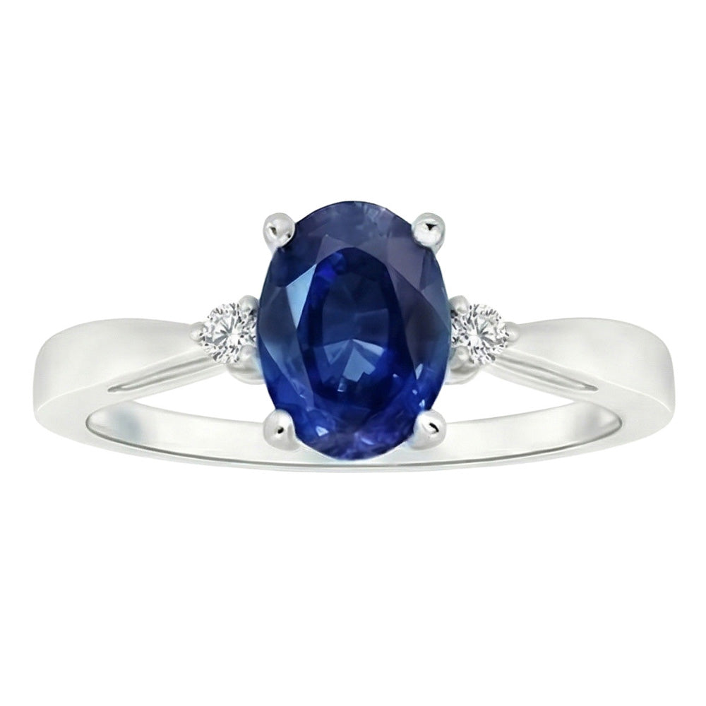 3 Stone Sri Lanka Blue Sapphire & Natural Earth Mined Diamond Ring 3.20 Carats New