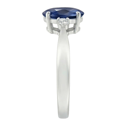 3 Stone Sri Lanka Blue Sapphire & Natural Earth Mined Diamond Ring 3.20 Carats New