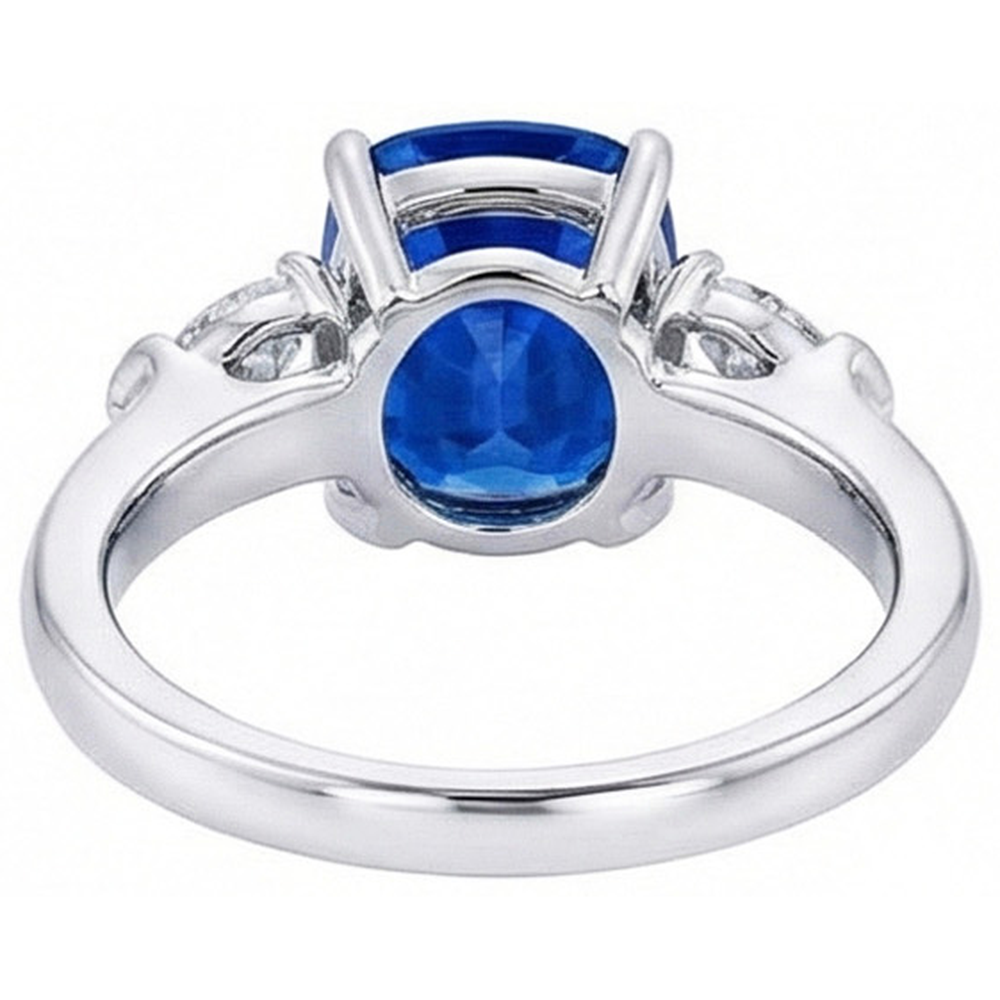 3 Stone Sri Lankan Sapphire Natural Earth Mined Diamond 3.25 Carats Ring White Gold 14K