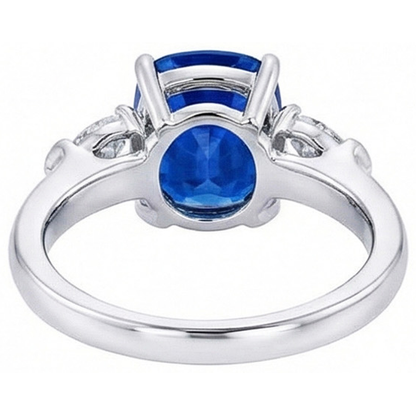 3 Stone Sri Lankan Sapphire Natural Earth Mined Diamond 3.25 Carats Ring White Gold 14K