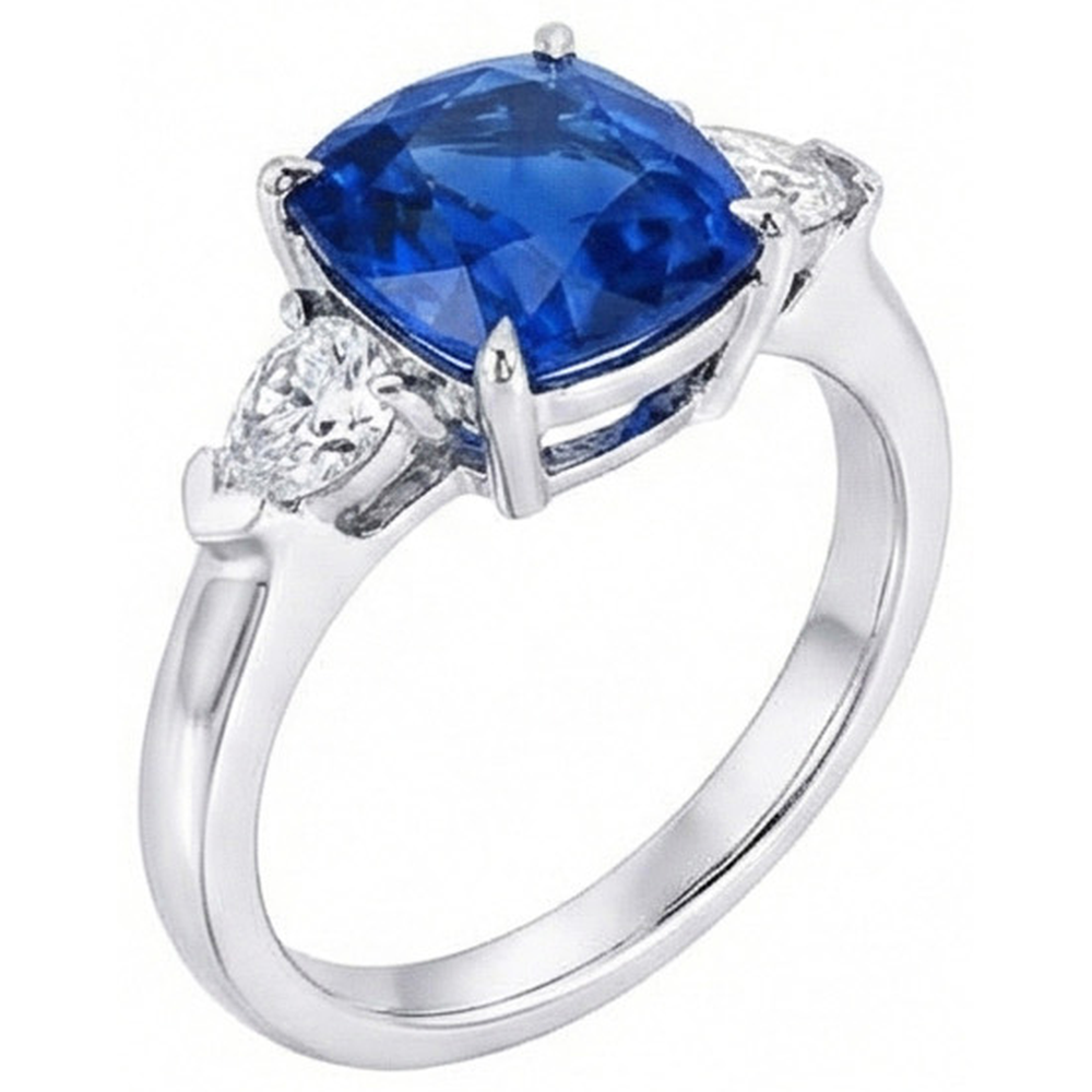 3 Stone Sri Lankan Sapphire Natural Earth Mined Diamond 3.25 Carats Ring White Gold 14K