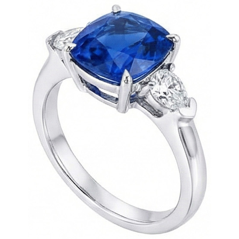 3 Stone Sri Lankan Sapphire Natural Earth Mined Diamond 3.25 Carats Ring White Gold 14K