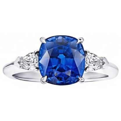 3 Stone Sri Lankan Sapphire Natural Earth Mined Diamond 3.25 Carats Ring White Gold 14K