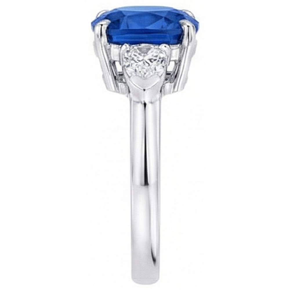 3 Stone Sri Lankan Sapphire Natural Earth Mined Diamond 3.25 Carats Ring White Gold 14K
