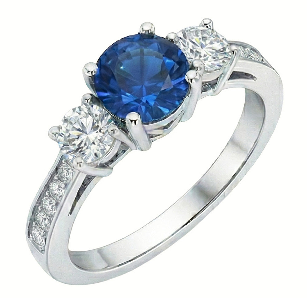 3 Stone Style 3.80 Ct Sapphire And Natural Earth Mined Diamonds Wedding Ring White Gold