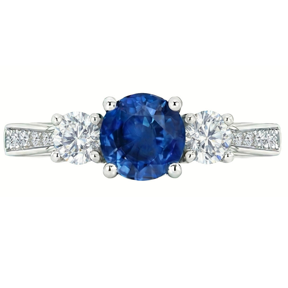 3 Stone Style 3.80 Ct Sapphire And Natural Earth Mined Diamonds Wedding Ring White Gold