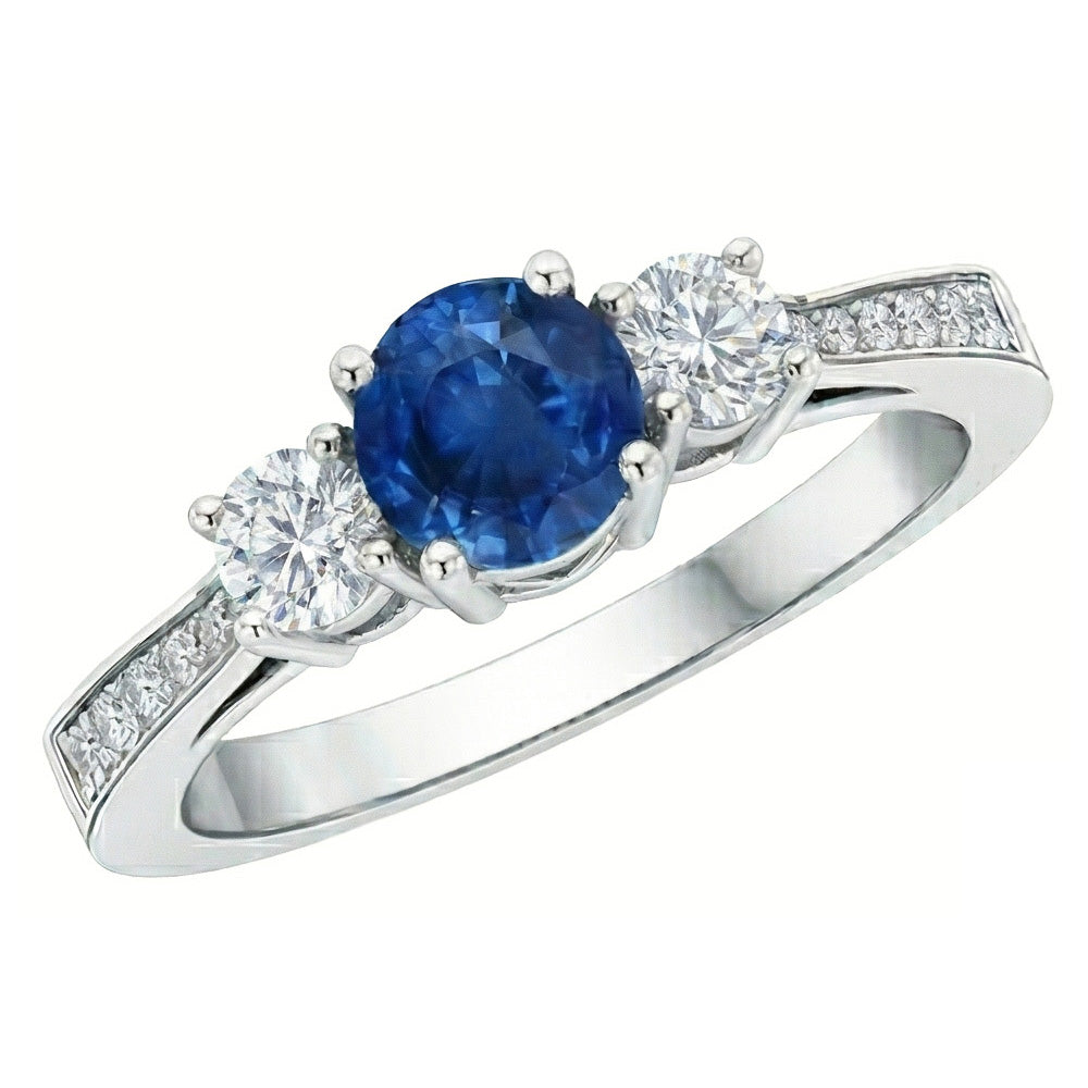 3 Stone Style 3.80 Ct Sapphire And Natural Earth Mined Diamonds Wedding Ring White Gold