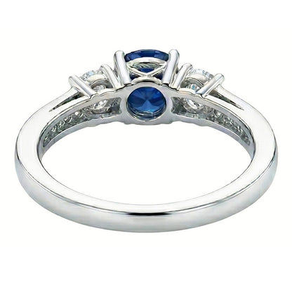 3 Stone Style 3.80 Ct Sapphire And Natural Earth Mined Diamonds Wedding Ring White Gold