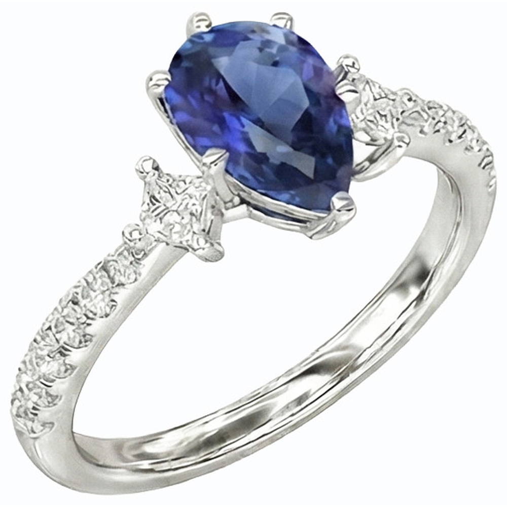 3 Stone Style Ceylon Sapphire Ring With Natural Earth Mined Diamond Accents 2.50 Carats