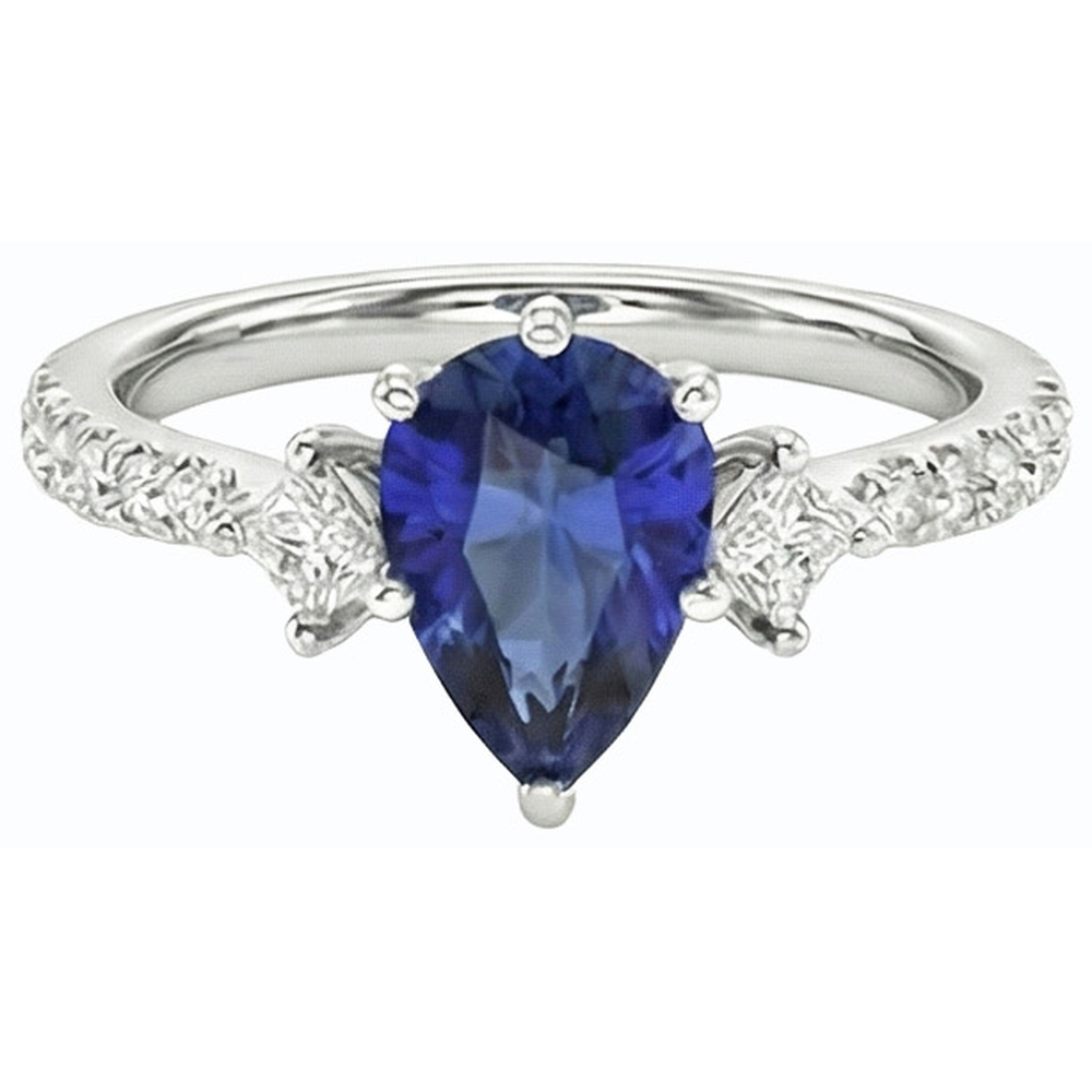 3 Stone Style Ceylon Sapphire Ring With Natural Earth Mined Diamond Accents 2.50 Carats