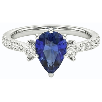 3 Stone Style Ceylon Sapphire Ring With Natural Earth Mined Diamond Accents 2.50 Carats