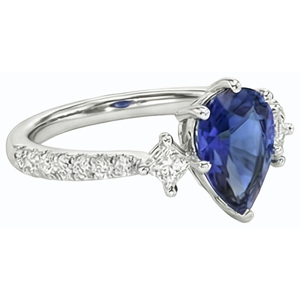 3 Stone Style Ceylon Sapphire Ring With Natural Earth Mined Diamond Accents 2.50 Carats