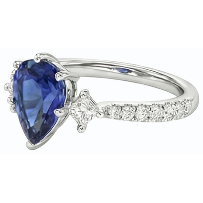 3 Stone Style Ceylon Sapphire Ring With Natural Earth Mined Diamond Accents 2.50 Carats