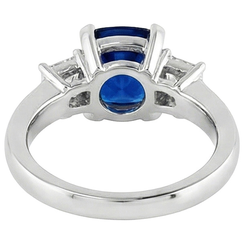 3 Stone Style Ceylon Sapphire & Natural Earth Mined Diamonds 4.01 Ct. Ring White Gold 14K