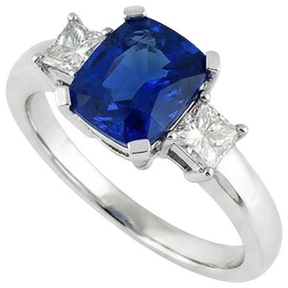 3 Stone Style Ceylon Sapphire & Natural Earth Mined Diamonds 4.01 Ct. Ring White Gold 14K
