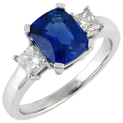 3 Stone Style Ceylon Sapphire & Natural Earth Mined Diamonds 4.01 Ct. Ring White Gold 14K