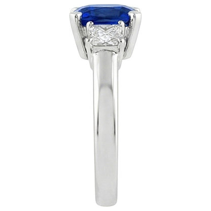 3 Stone Style Ceylon Sapphire & Natural Earth Mined Diamonds 4.01 Ct. Ring White Gold 14K