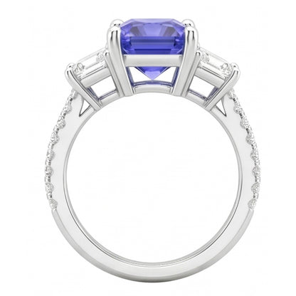 3 Stone Style Emerald Natural Earth Mined Diamond Blue Sapphire Ring Radiant Cut 4 Carats