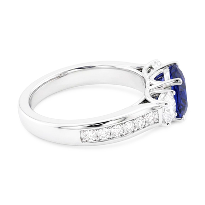 3 Stone Style Gemstone Ring Cushion Sapphire & Natural Earth Mined Diamonds 3.50 Carats