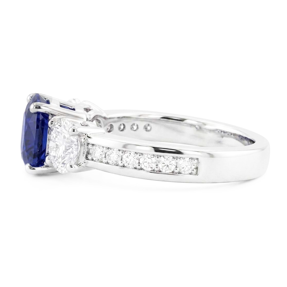 3 Stone Style Gemstone Ring Cushion Sapphire & Natural Earth Mined Diamonds 3.50 Carats