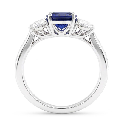 3 Stone Style Gemstone Ring Cushion Sapphire & Natural Earth Mined Diamonds 3.50 Carats