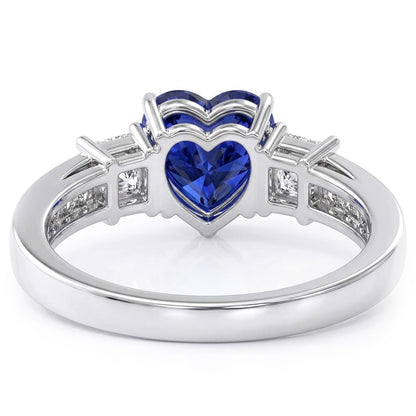 3 Stone Style Heart Sapphire Ring Princess & Round Natural Earth Mined Diamonds 3 Carats